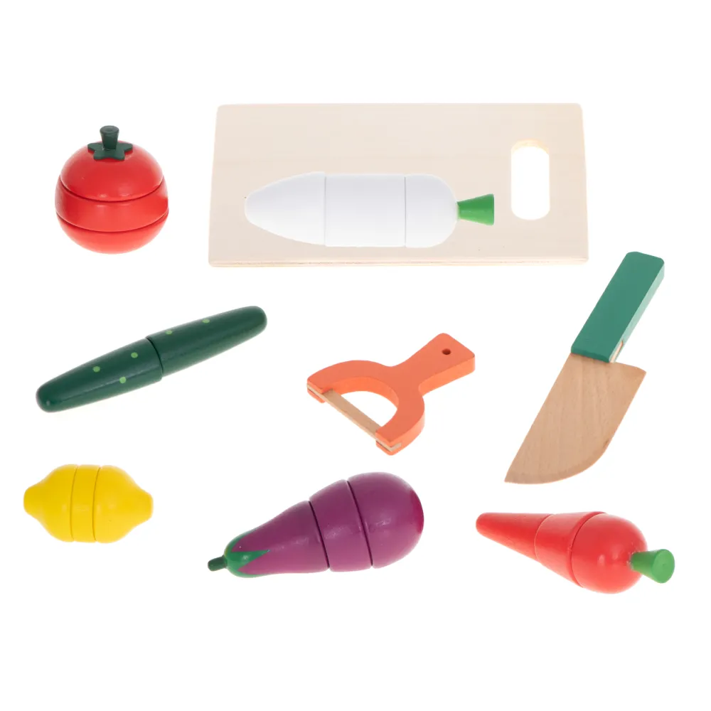 Drewniane marchewka, ogórek, bakłażan i inne warzywa na magnes