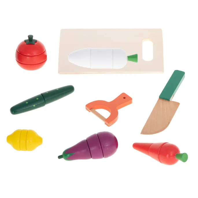 Drewniane marchewka, ogórek, bakłażan i inne warzywa na magnes