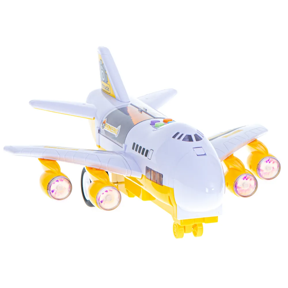 Koparka i dźwig na tle transportera w zestawie dla dzieci