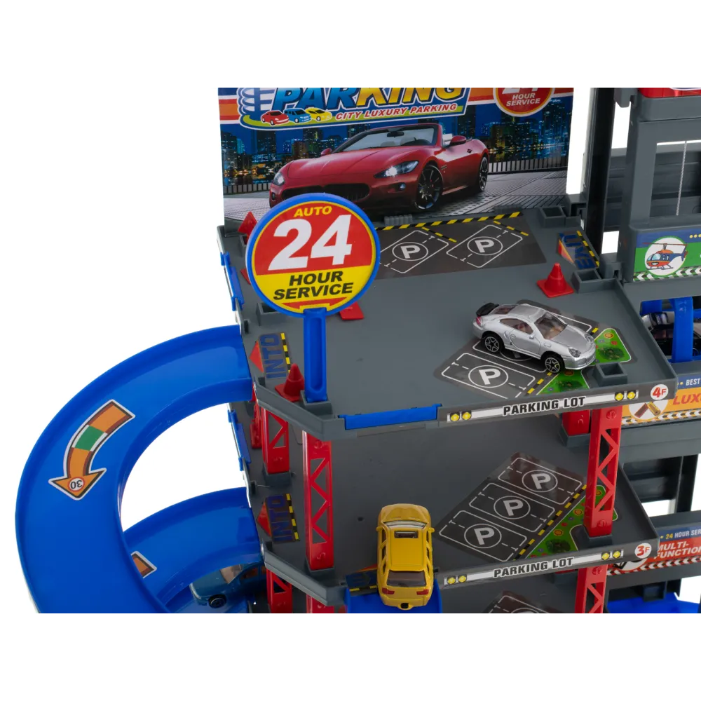 Zestaw z garażem, stacją benzynową i manualną windą