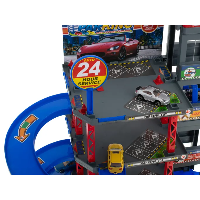 Zestaw z garażem, stacją benzynową i manualną windą