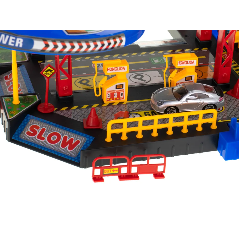 Elementy zestawu – rampy, szlabany i znaki drogowe dla większej zabawy