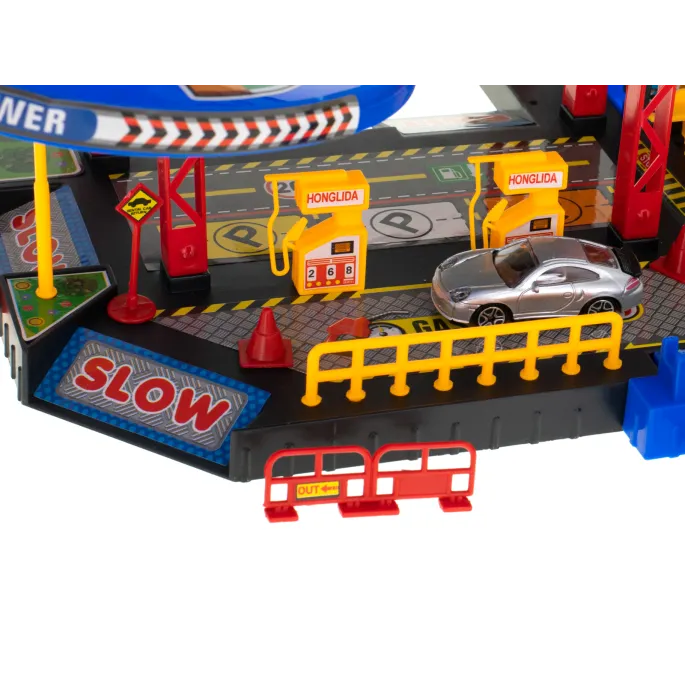 Elementy zestawu – rampy, szlabany i znaki drogowe dla większej zabawy