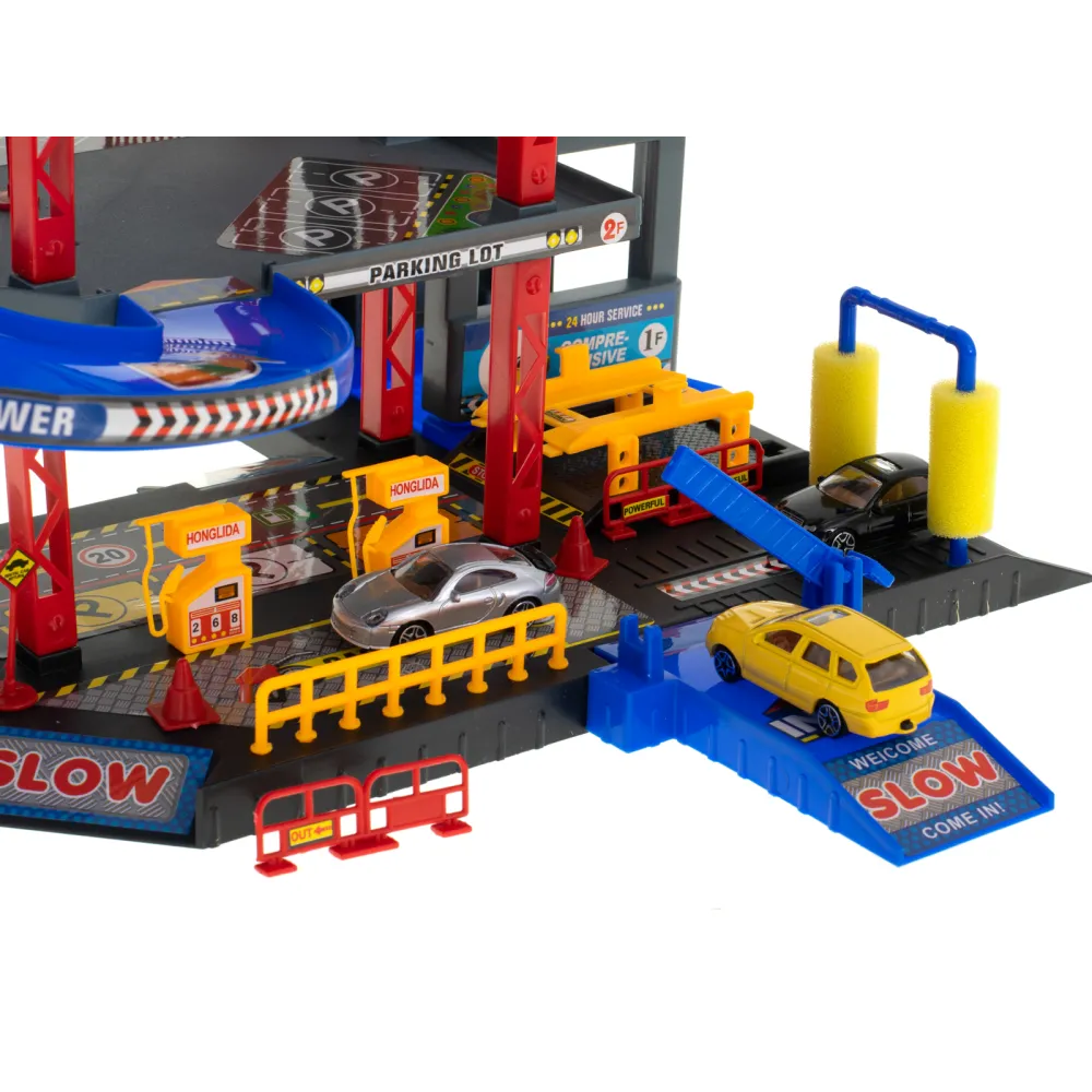 Dostosowany do zabawy przez jedno lub kilka dzieci parking samochodowy