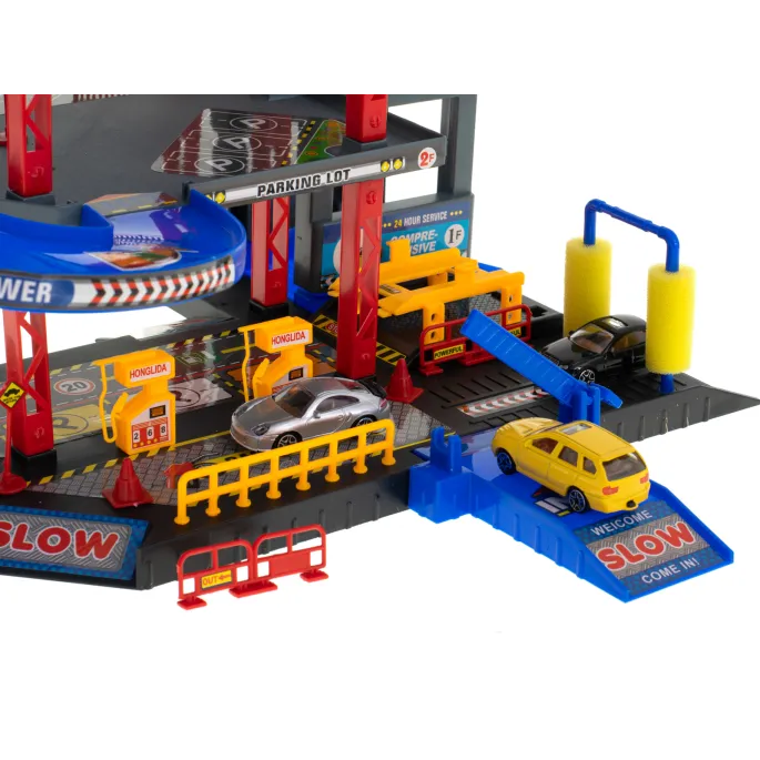 Dostosowany do zabawy przez jedno lub kilka dzieci parking samochodowy