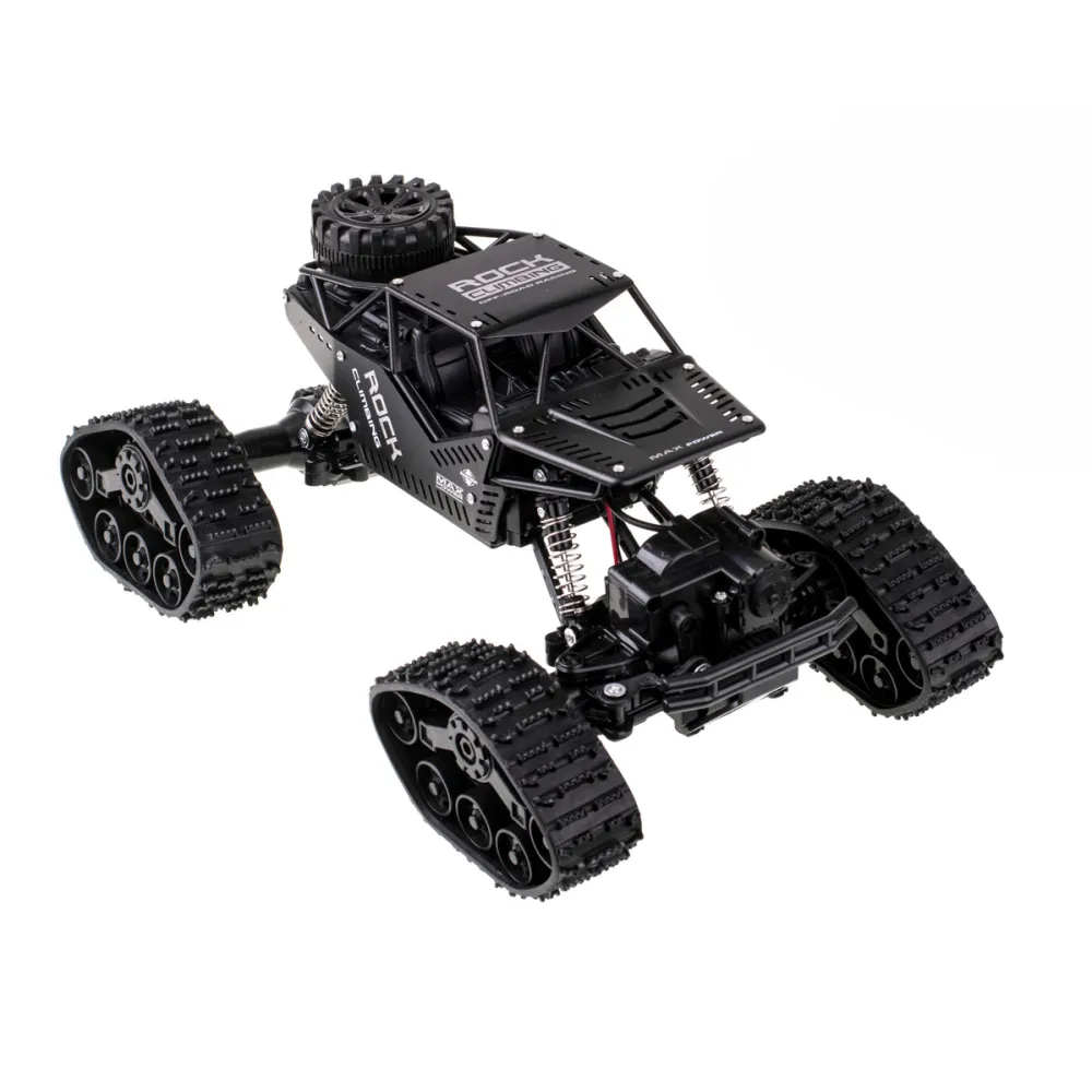Czarny samochód RC Rock Crawler 4x4 z dużymi oponami terenowymi