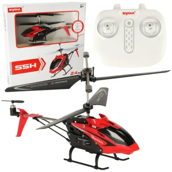 Czerwony helikopter RC SYMA S5H z pilotem na białym tle