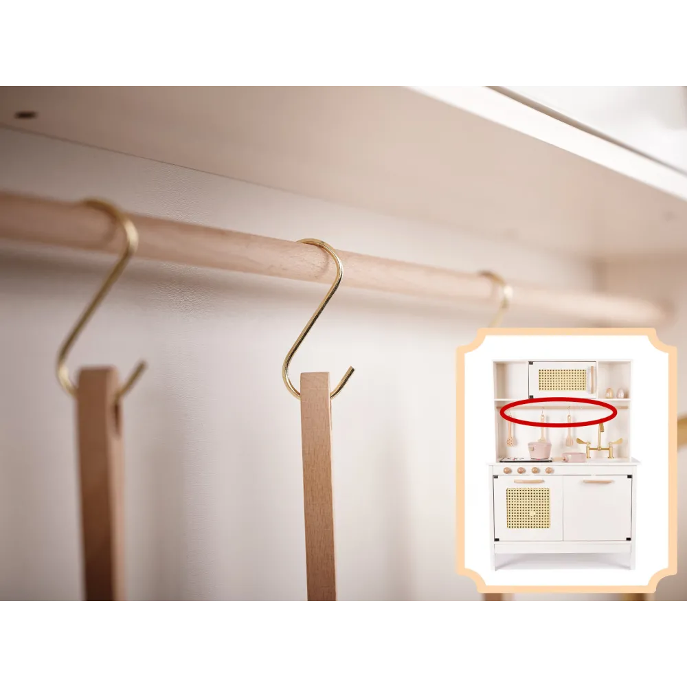 Zestaw kuchenny z MDF dla dzieci w stylu boho z rattanu i funkcjonalnych detali