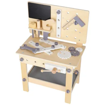 Bezpieczny stolik majsterkowicza z akcesoriami dla najmłodszych