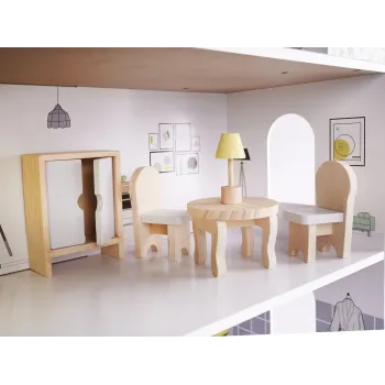 Domek dla lalek drewniany mebelki 70cm szary