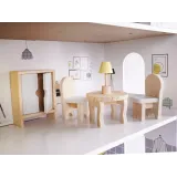 Trzypiętrowy szary domek dla lalek z zestawem akcesoriów