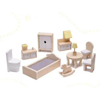 Stylowy domek drewniany z kompletem mebli dla lalek