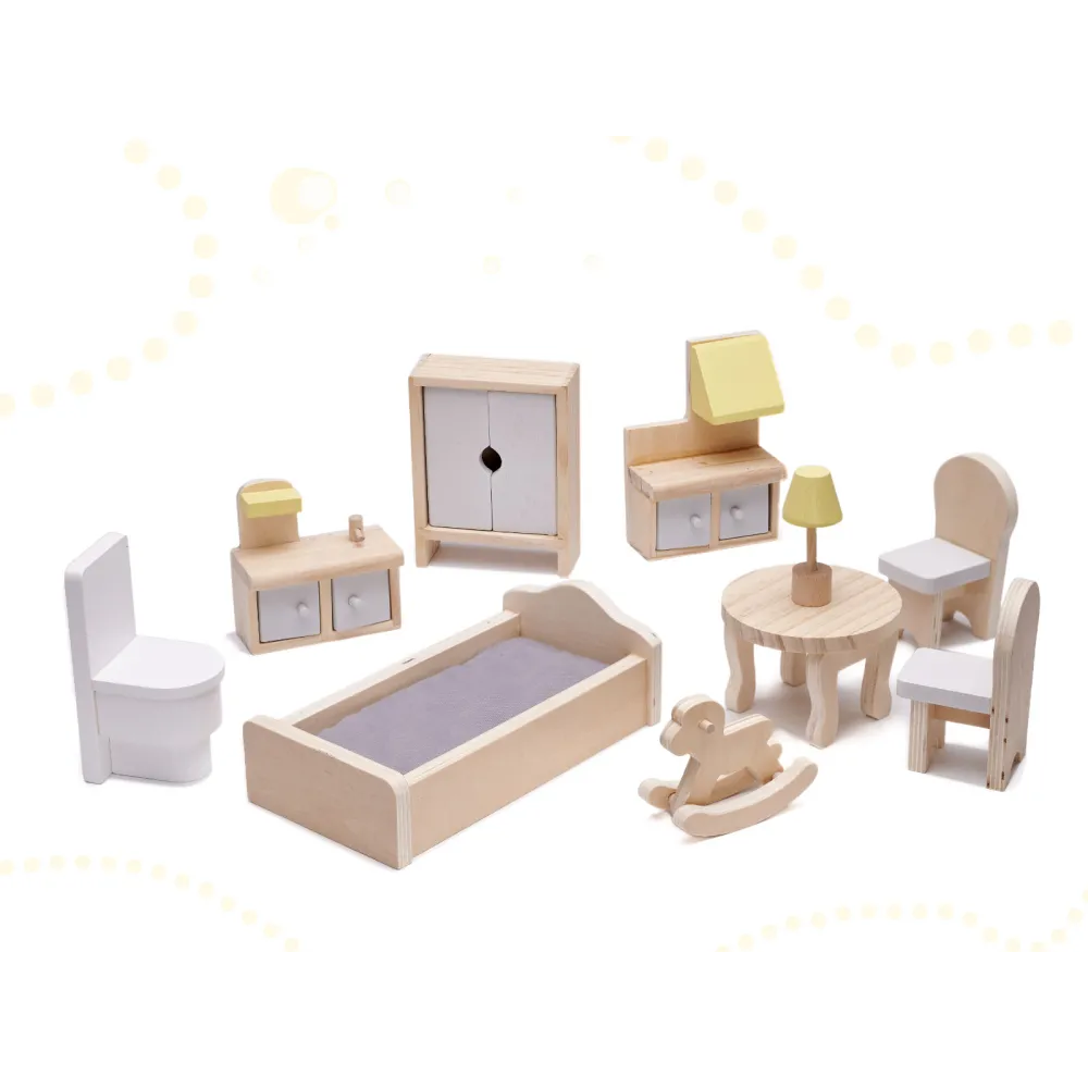 Stylowy domek drewniany z kompletem mebli dla lalek