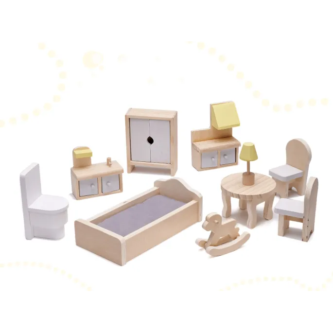 Stylowy domek drewniany z kompletem mebli dla lalek