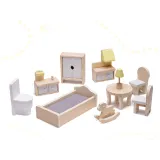 Stylowy domek drewniany z kompletem mebli dla lalek