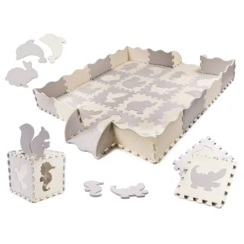 Mata edukacyjna piankowa puzzle szara ecru 36 elementów 150x150cm