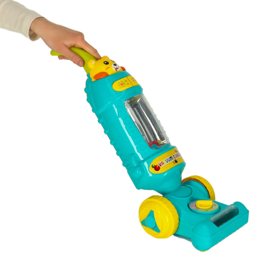 Niebieski odkurzacz zabawkowy bezprzewodowy dla dzieci z realistycznymi efektami