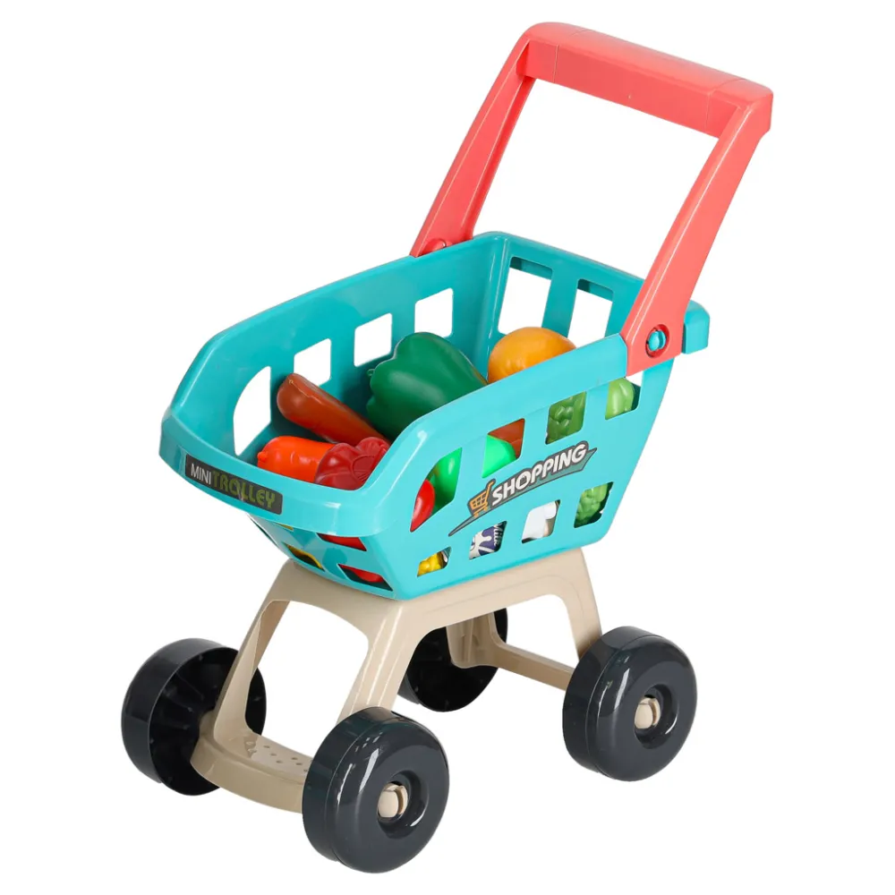 Miętowy wózek na zakupy z akcesoriami spożywczymi dla najmłodszych