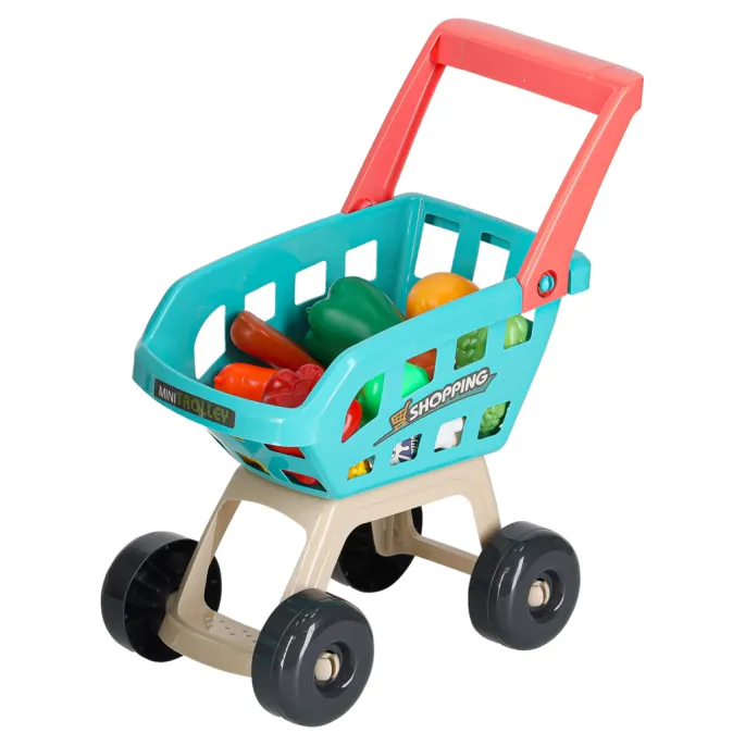 Miętowy wózek na zakupy z akcesoriami spożywczymi dla najmłodszych