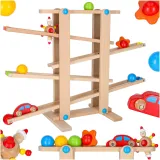 XXL drewniany tor kulkowy montessori dla dzieci na białym tle