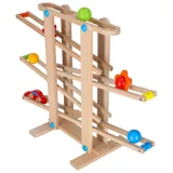 Zbliżenie na fragment toru kulkowego i kolorowe elementy