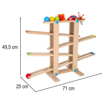 Rodzinna zabawa na dużym drewnianym torze kulkowym montessori
