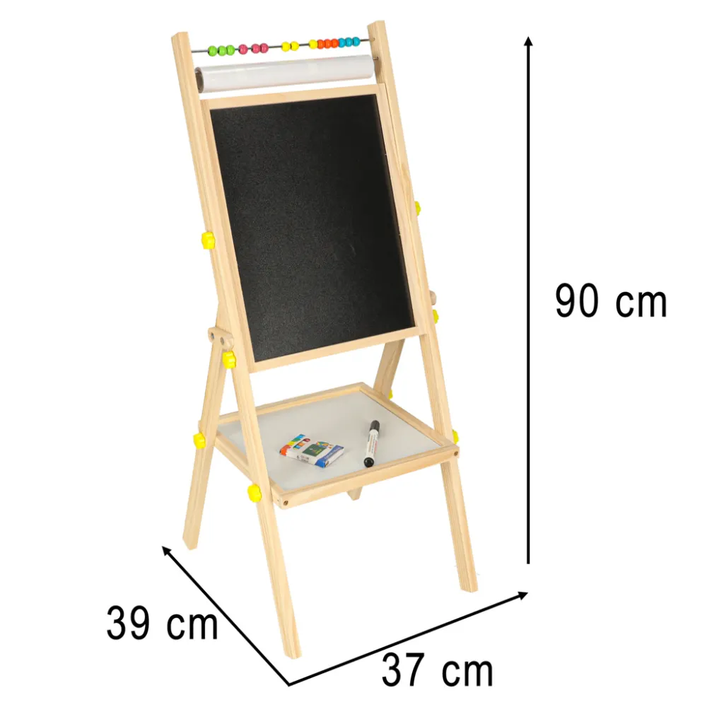 Tablica edukacyjna dla dzieci z liczydłem i akcesoriami, rozmiar 38x37x90cm