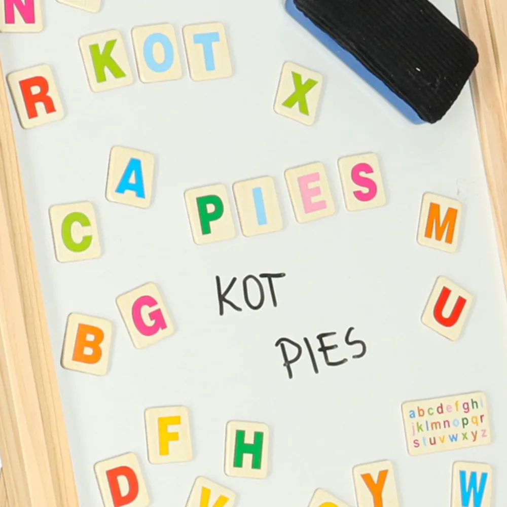 Drewniana tablica dwustronna dla dzieci, komplet akcesoriów edukacyjnych