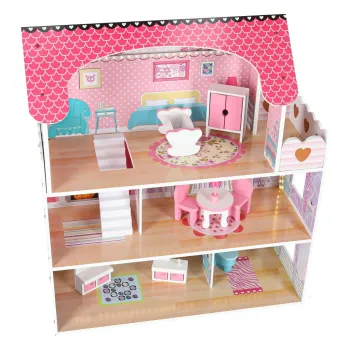 Domek dla lalek z drewna z bezpiecznymi, zaokrąglonymi elementami