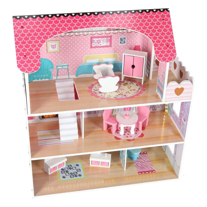 Domek dla lalek z drewna z bezpiecznymi, zaokrąglonymi elementami