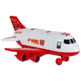 Otwierany samolot transporter z wózkami strażackimi i znakami drogowymi