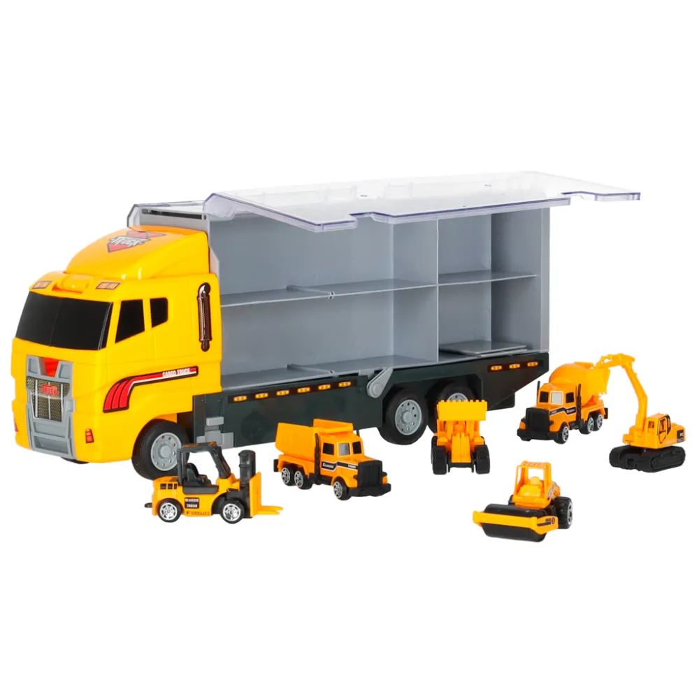 Ciężarówka TIR z otwieranym dachem i miejscem na 14 pojazdów