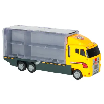 Kolekcja metalowych maszyn budowlanych w zestawie z transporterem