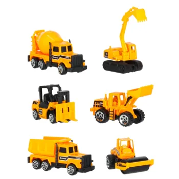 Kompletny zestaw budowlańca z metalowymi pojazdami i transporterem