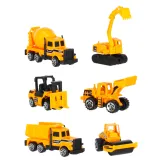 Kompletny zestaw budowlańca z metalowymi pojazdami i transporterem