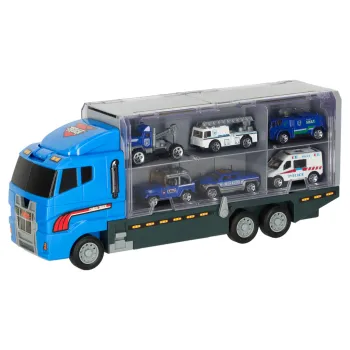 Policyjny zestaw transporter TIR z wyrzutnią autek i przegródkami