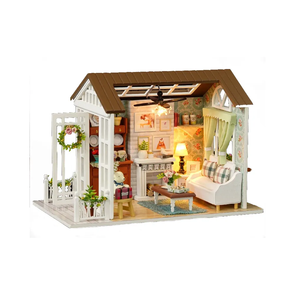 Drewniany domek dla lalek do samodzielnego złożenia z podświetleniem LED