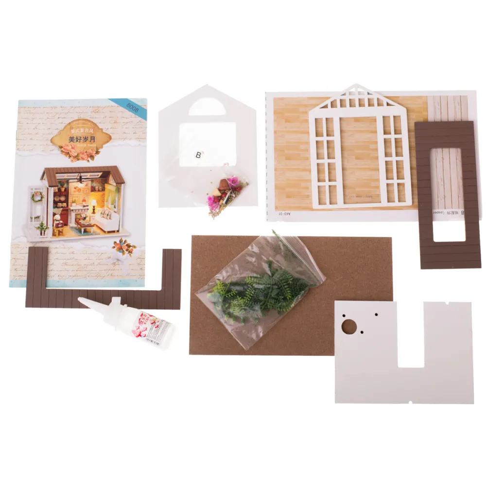 Elementy konstrukcyjne i meble do drewnianego domku dla lalek model 8008-A