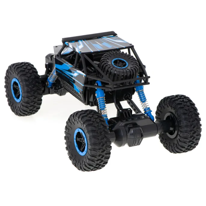 Niebieski model auta RC Rock Crawler 1:18 idealny do zabawy dla dzieci