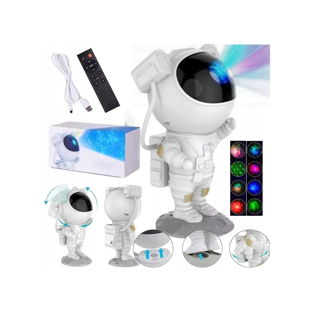 Lampka ledowa astronauta wyświetlająca kolorowe mgławice