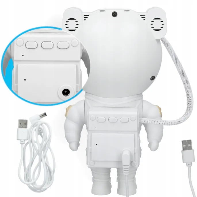 Astronauta z ruchomymi ramionami i projekcją świetlną