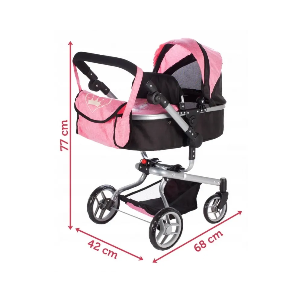 Głęboka gondola wózka lalek w eleganckim, ciemnoróżowym kolorze