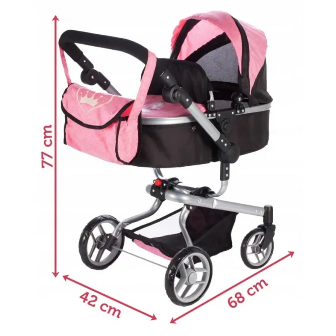 Głęboka gondola wózka lalek w eleganckim, ciemnoróżowym kolorze