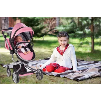 Zestaw wózka dla lalek z torbą i koszykiem na akcesoria, idealny do zabawy