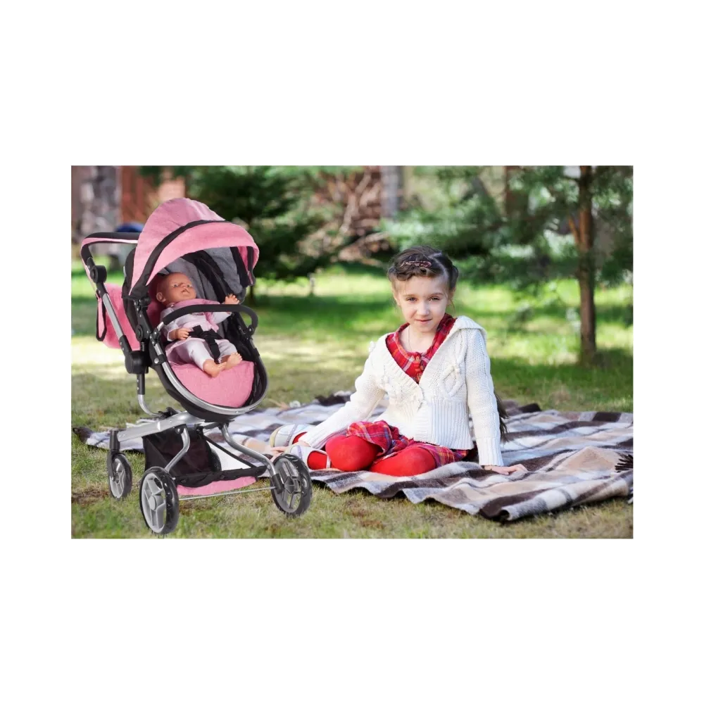 Zestaw wózka dla lalek z torbą i koszykiem na akcesoria, idealny do zabawy