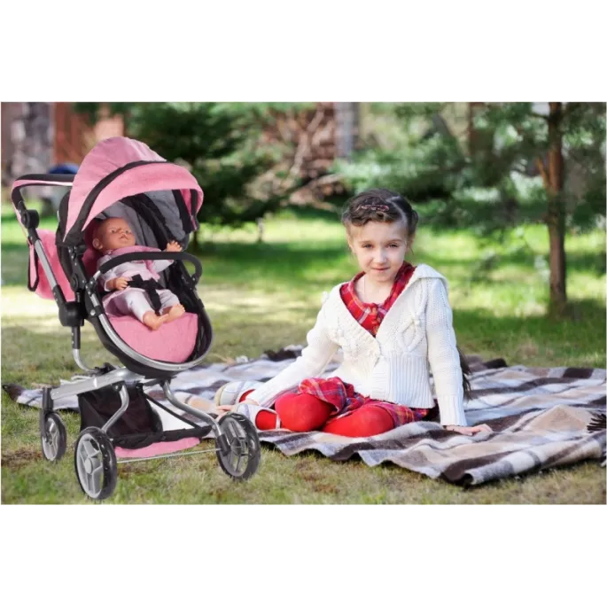 Zestaw wózka dla lalek z torbą i koszykiem na akcesoria, idealny do zabawy