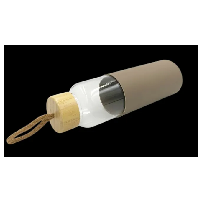 Ekologiczna butelka na wodę 550 ml ze szkła, beżowe etui chroniące przed uszkodzeniami