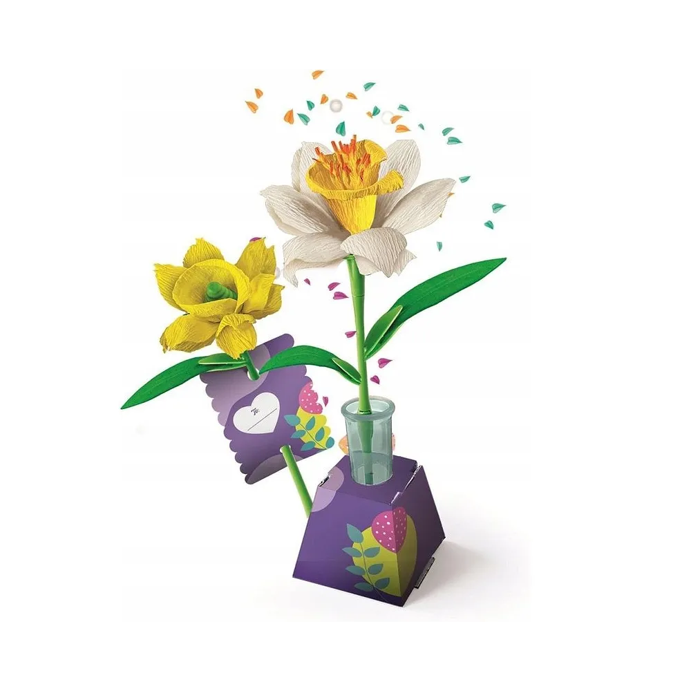 Modele żonkili i narcyzów z zestawu kreatywnego Clementoni, widoczne akcesoria