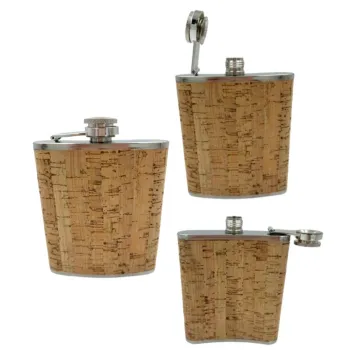 Stylowa piersiówka metalowa pokryta jasnym korkiem o pojemności 0,2 l