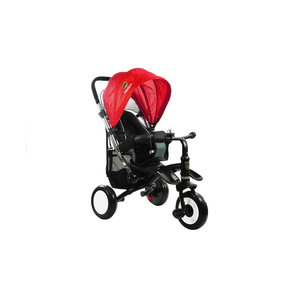 Dziecięcy rowerek trójkołowy z koszykiem i daszkiem w kolorze czerwonym